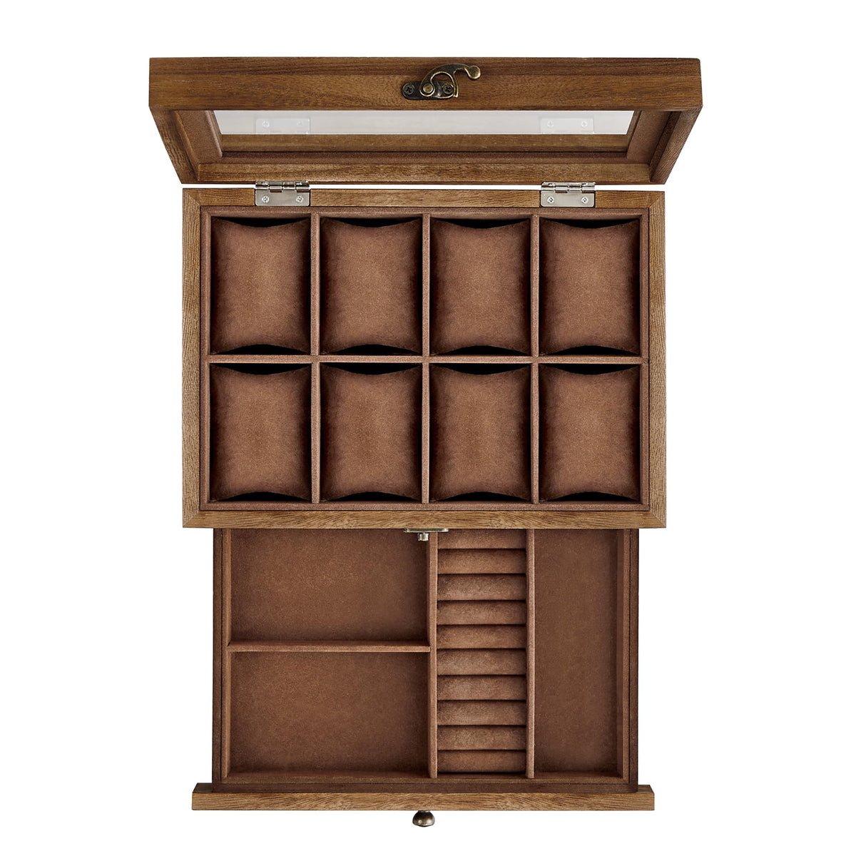 SONGMICS 8-Slot Watch Box, Christmas Gifts, 2-Tier Watch Display Case with Large Glass Lid, Removable Watch Pillows, Velvet Lining, Jewelry Box, Gift SONGMICS