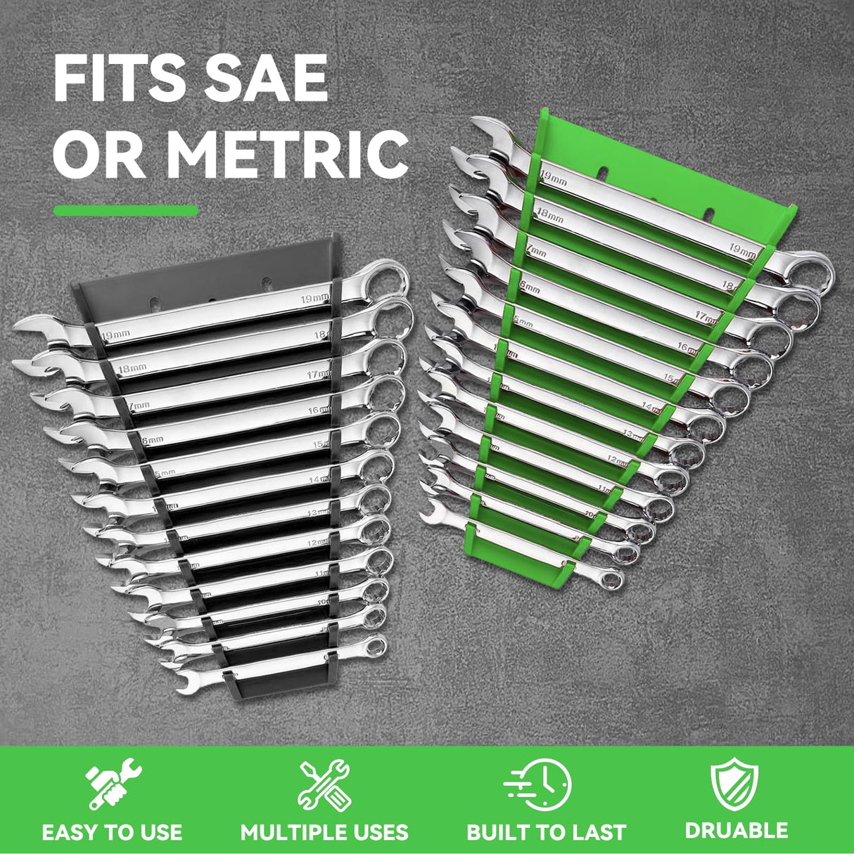 FTIHTRY 4Pack Magnetic Wrench Organizer wrench rack Tool Trays, Premium Quality Wrench Holder SAE(1/4" - 1/16") and Metric(6mm-24mm) FTIHTRY