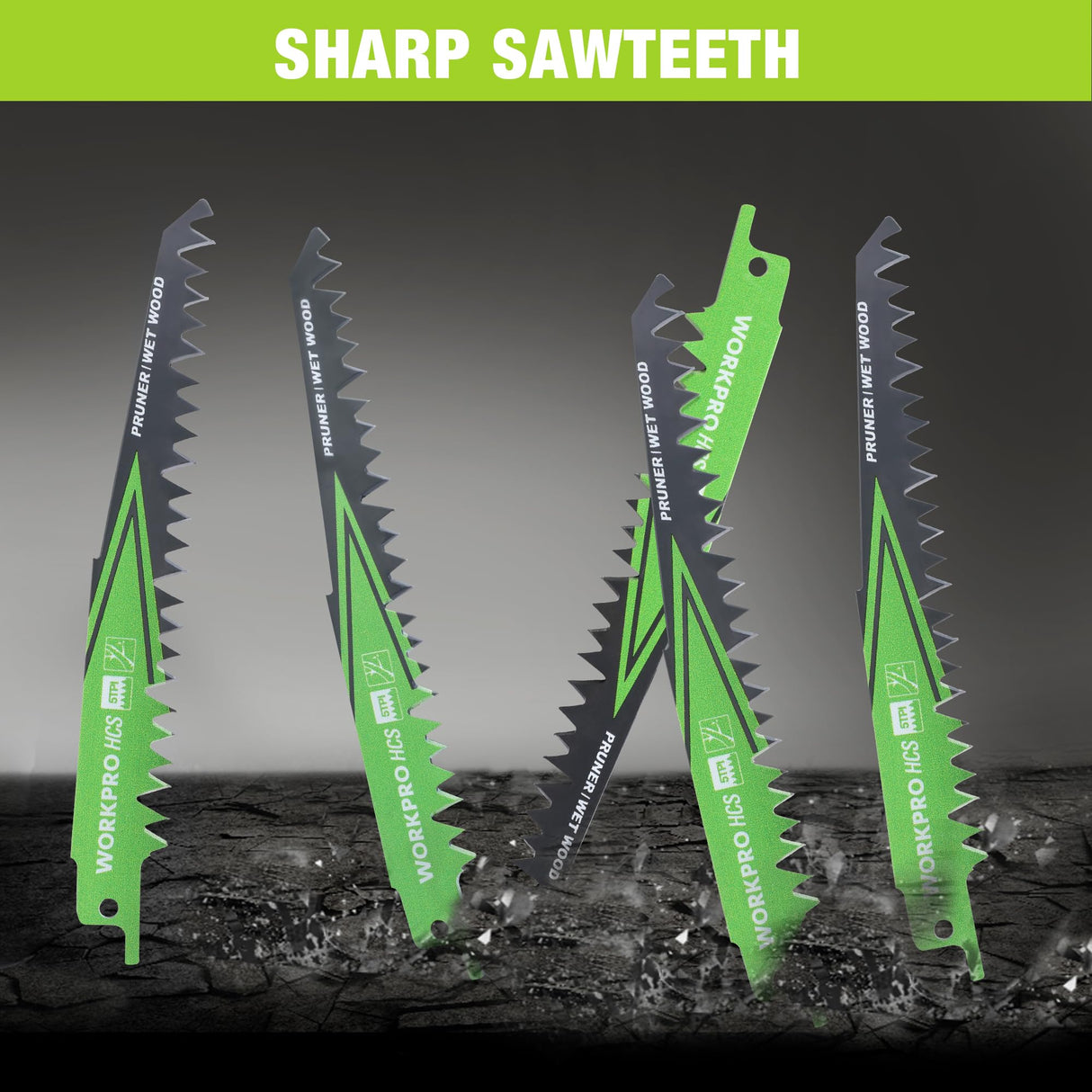 WORKPRO 6" Wood Pruning Reciprocating Saw Blade Set, 5TPI Pruning Saw Blades for Tree Pruning, Wet Wood Cutting with Organizer Case, Durable & Sharp, WORKPRO