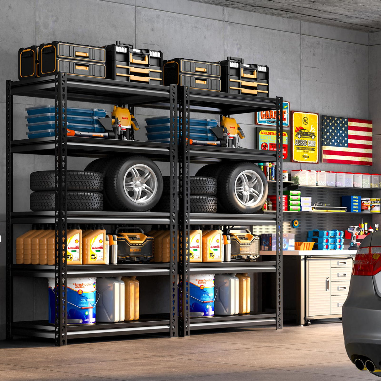 REIBII 72'' Garage Shelving Heavy Duty Garage Storage Shelves Loads 1700LBS Heavy Duty Shelving Adjustable 5-Tier Metal Shelves for Storage,Basement REIBII