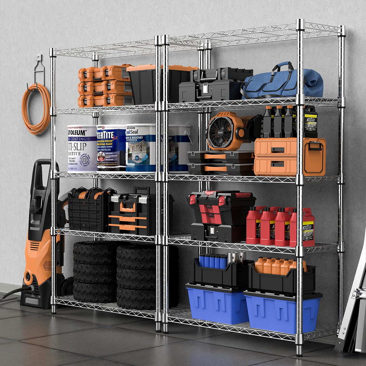 MZG Steel Heavy Duty 5-Tier Utility Shelving Unit Steel Organizer Wire Rack for Home,Kitchen,Office,Chrome (14" D x 24" W x 63" H) M MZG