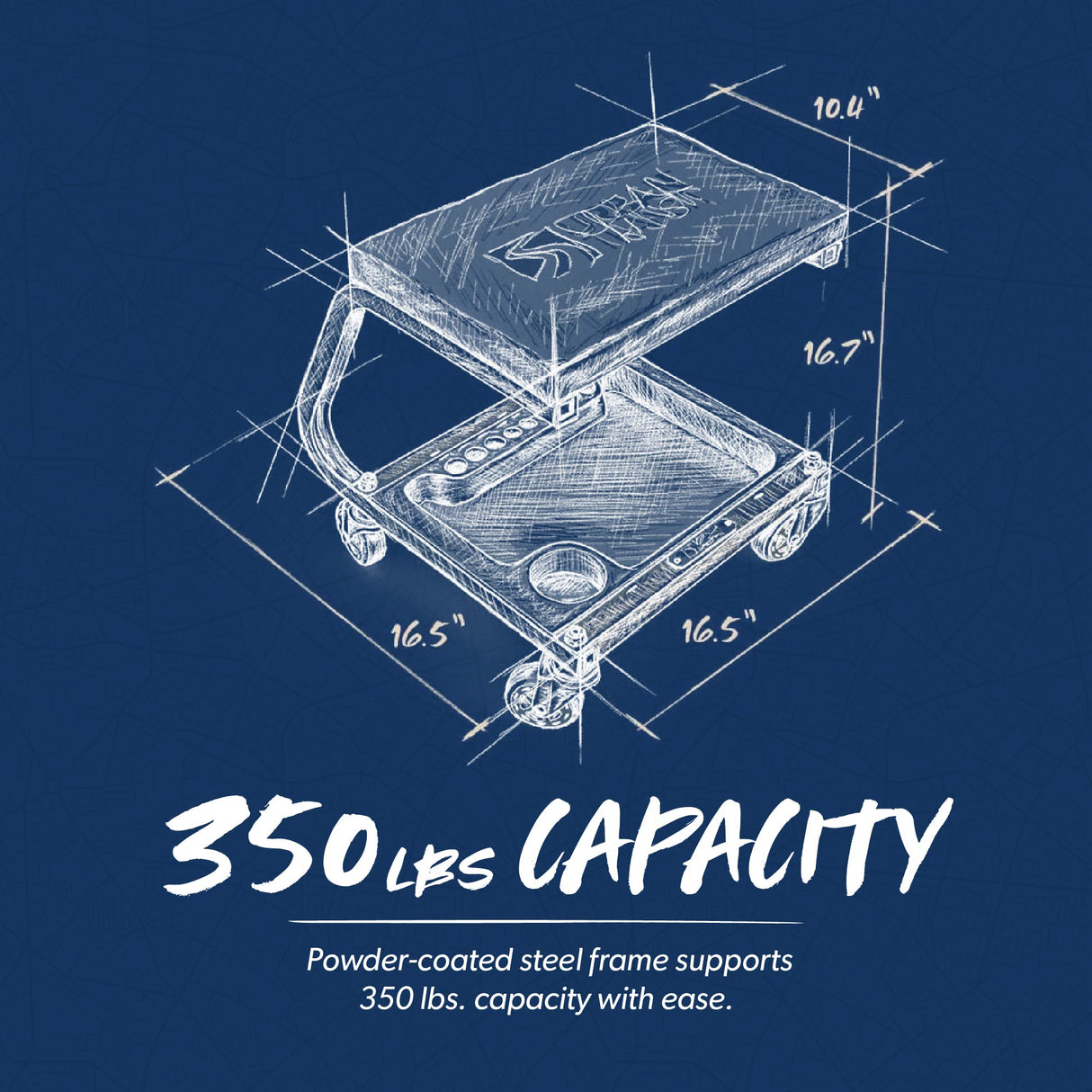URBANTRANSIT FastBack Shop Stool - 350 Lb Capacity Rolling Stool for The Garage and Workshop, With Organizer Tray and Cupholder - 3 Inch Premium URBANTRANSIT