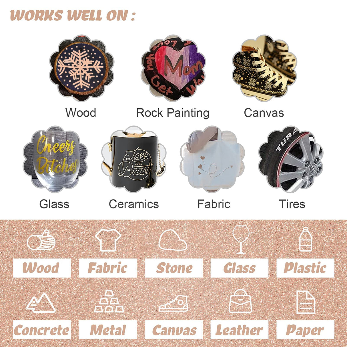 JEFFNIUB Gold Paint Pens with Silver, Rose Gold Acrylic Paint Pens for Rock Painting, Wood, Fabric, Glass, Canvas, Scrapbooking, Card DIY Metallic JEFFNIUB