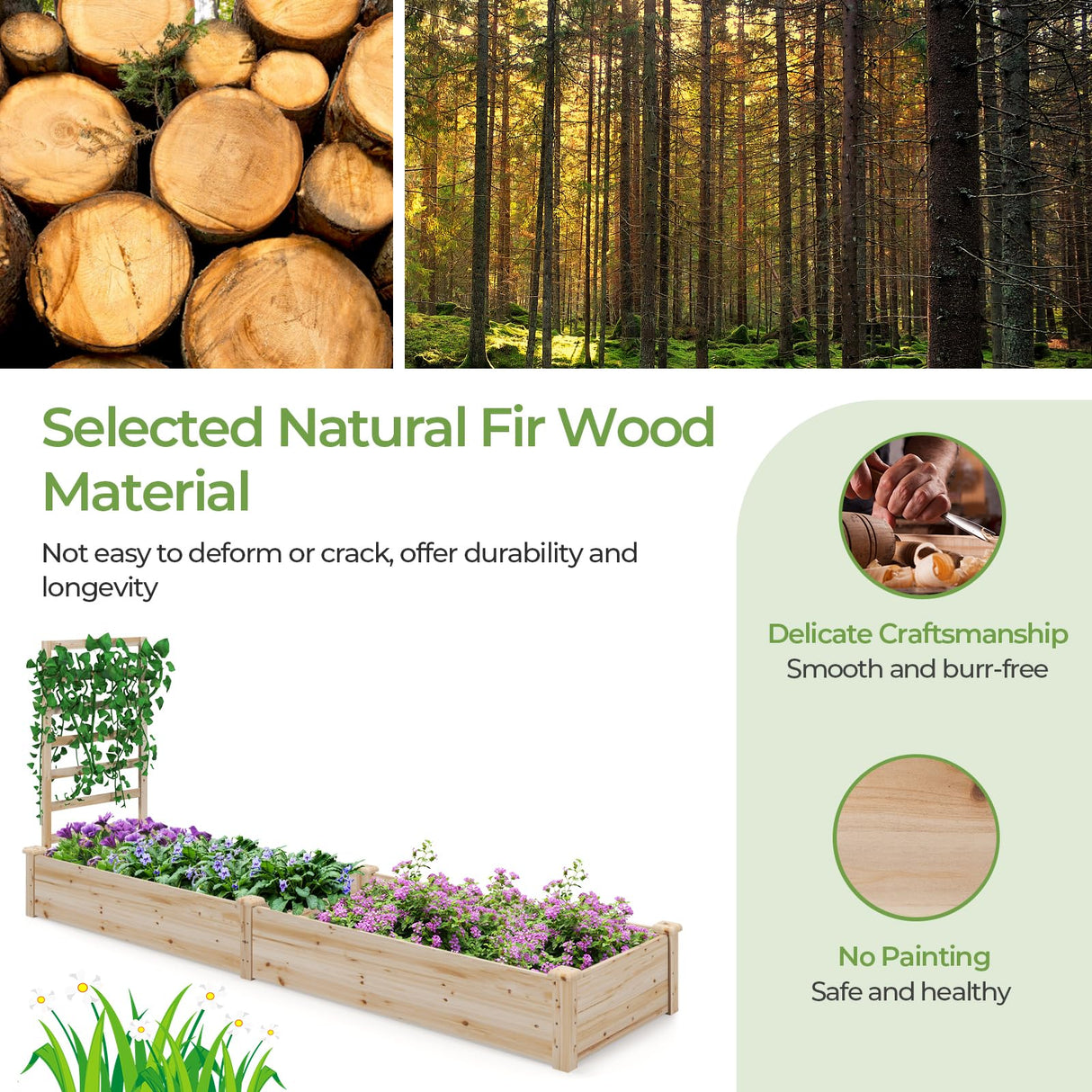 S AFSTAR Raised Garden Bed with Planter Box & Trellis, 93" L x 25" W x 40" H Outdoor Wooden Planter Box Kit for Flower Herb Vegetable Fruit Climbing S AFSTAR