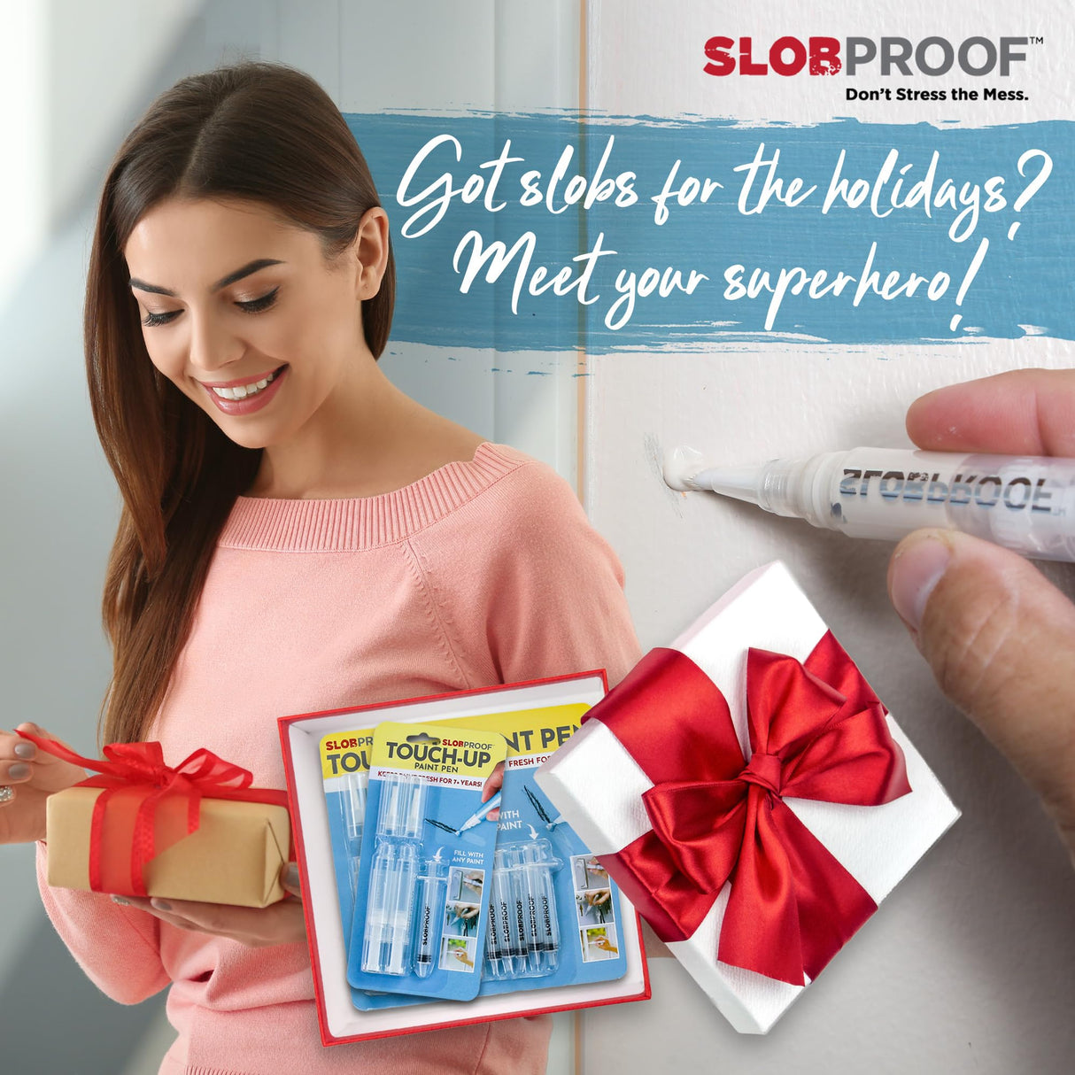 Slobproof Refillable Touch-Up Paint Pen 2 in 1 Pack and Replacement Brush Tips 5 in 1 Pack Bundle- Precision Small Paint Brushes for Touch-Ups on Slobproof