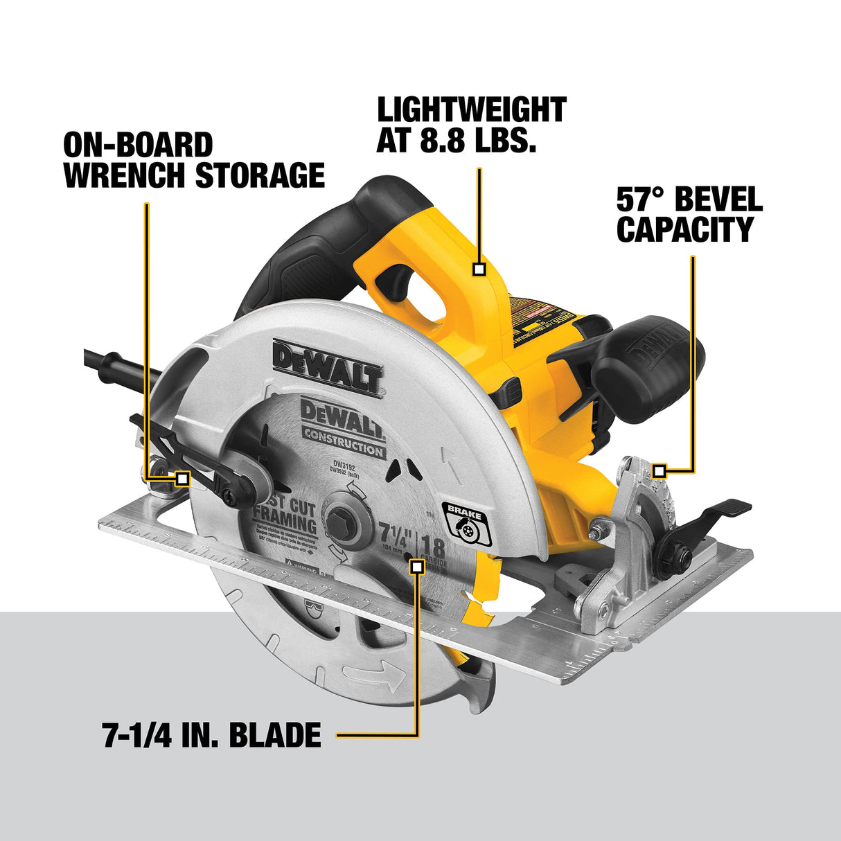 DEWALT Circular Saw, 15 Amp, 57 Degree Bevel, Electric Brake, Corded (DWE575SB) DEWALT