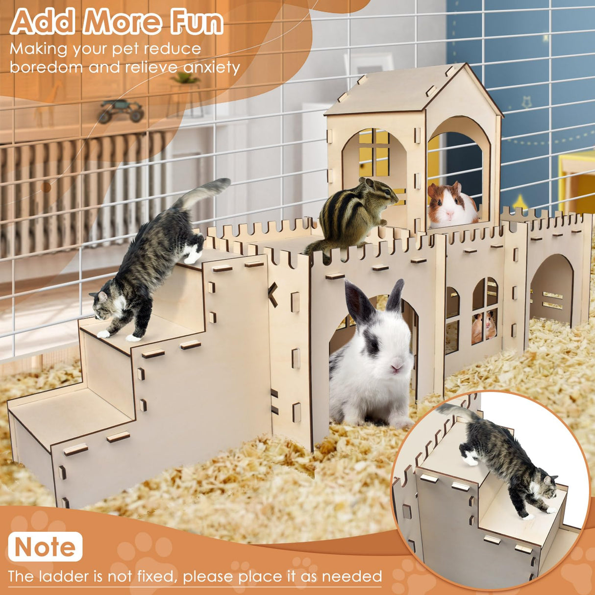 Bissap Wooden Rabbit Hideout Castle, Extra Large Bunny Houses and Hideouts Indoor Outdoor Rabbit Hidey Habitat for Bunnies Chinchillas Hamsters Bissap