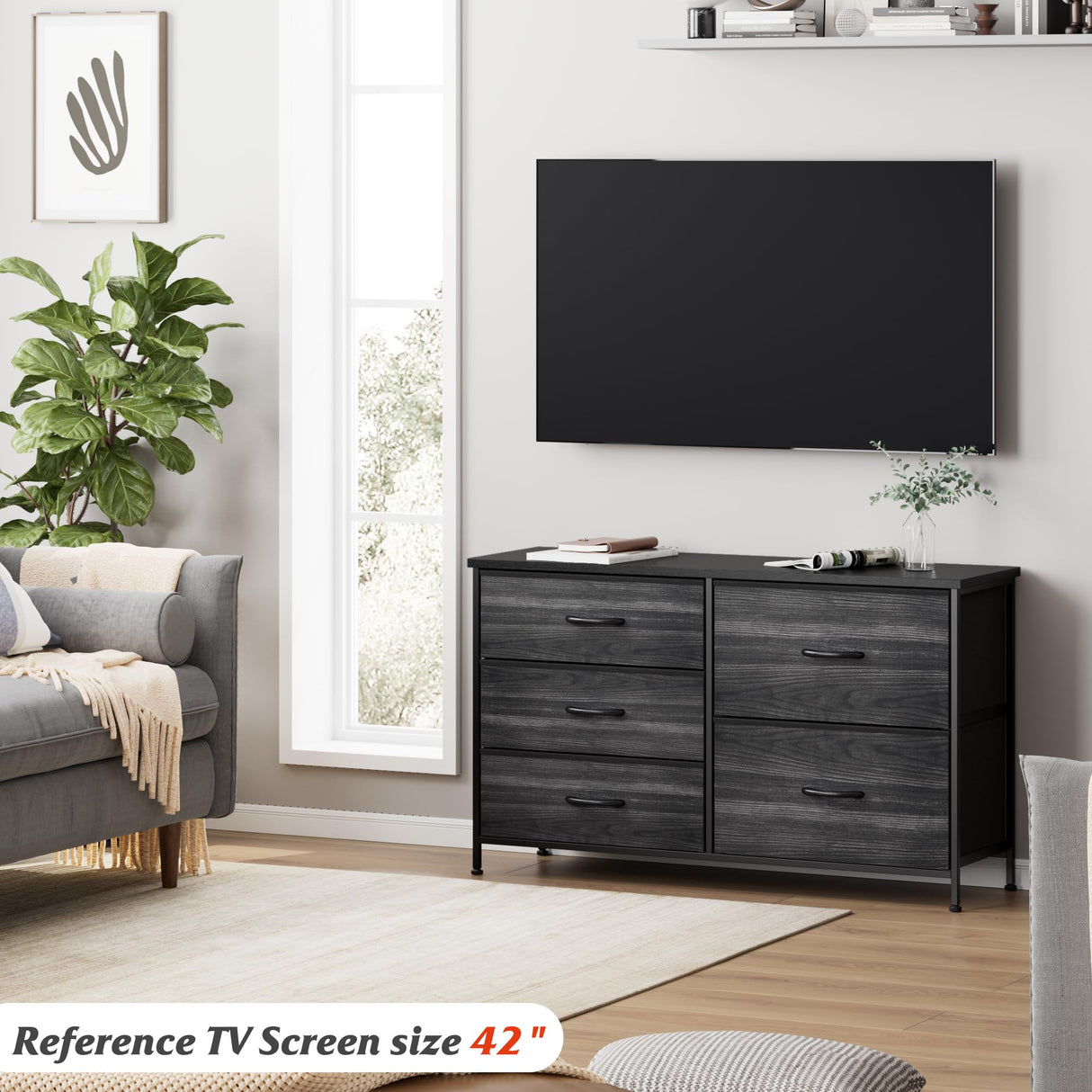 Nicehill Black Dresser for Bedroom with 5 Drawers, Kids Dresser Wood Grain Print, Dressers & Chests of Drawers for Closet, Clothes, Nursery, Bedroom Nicehill