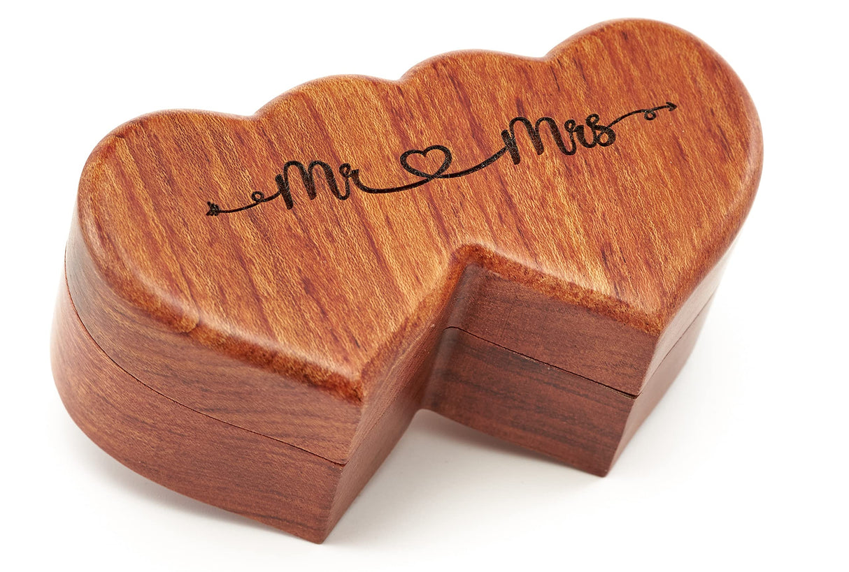 Handicraftviet Ring Box Mr and Mrs – Handmade Heart Shape Ring Box for Wedding Ceremony, Wedding Ring Box Small Engraved for Engagement/Proposal, Handicraftviet