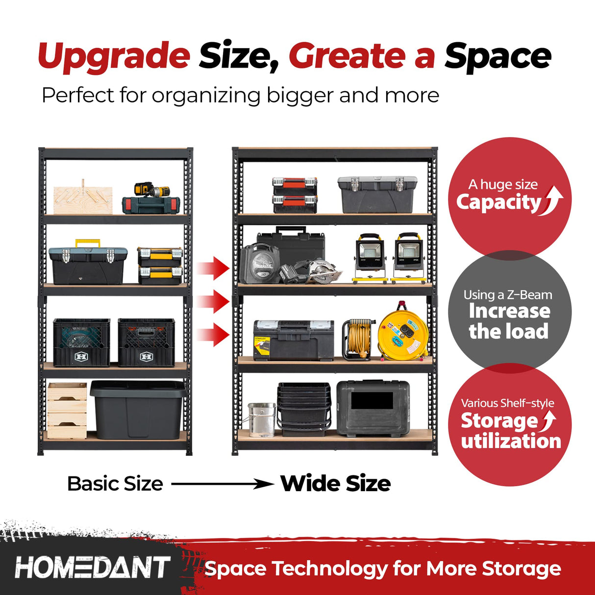 HOMEDANT Z-beam 5 Tier Laminated Heavy Duty Garage Storage Adjustable Wide Size Metal Shelving Unit Utility Rack Shelves Organization Multipurpose HOMEDANT