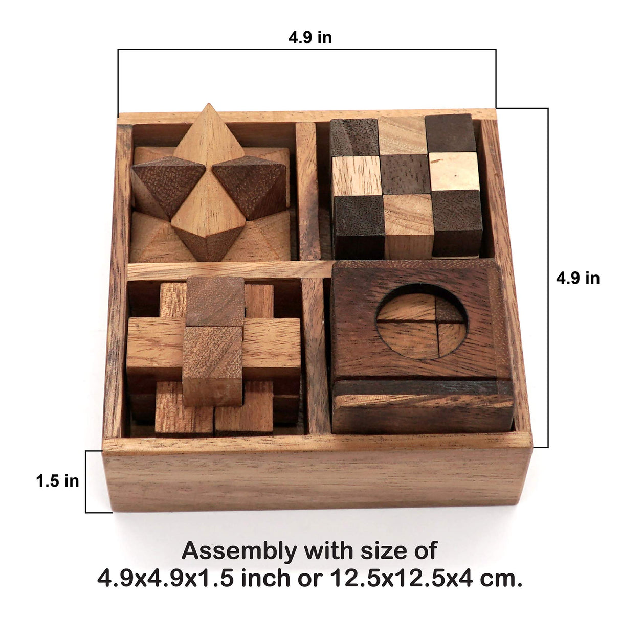 BSIRI 4-in-1 Wooden Puzzle Box Set – Challenging 3D Brain Teasers for Adults BSIRI