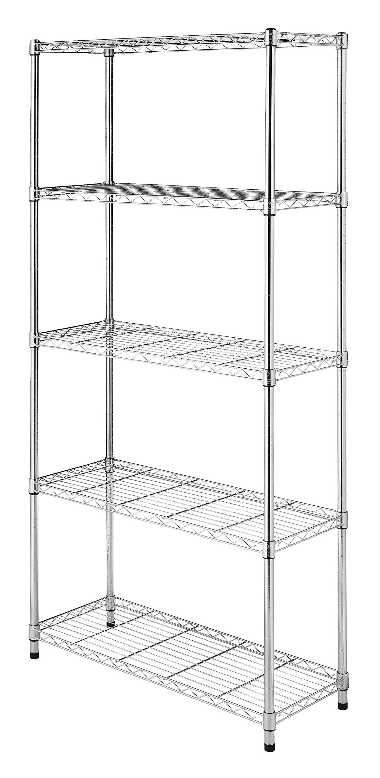 Whitmor Supreme 5 Tier Shelving with Adjustable Shelves and Leveling Feet - 350 lb. Capacity per Shelf - Chrome Whitmor