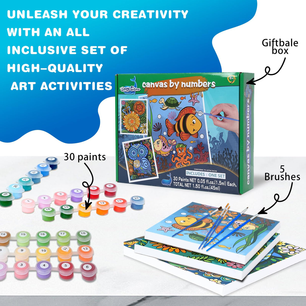 Paint by Numbers Kit for Kids and Adults, Art Supplies for Kids 6-12, Painting Kits for Kids, Crafts and Fun, Acrylic Paint Set, Canvas Painting Kit, Wings Giant