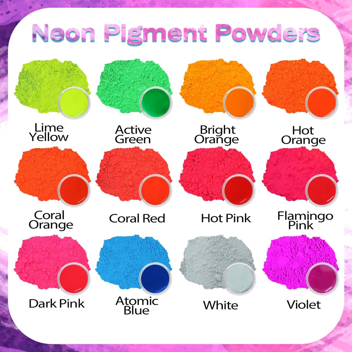 Renfio Neon Pigment Powder, 12 Colors Neon Mica Powder, 10g/Jar Bright Fluorescent Nail Glitter Powder for Nail Art, Candle Dye, Epoxy Resin, Soaping Renfio