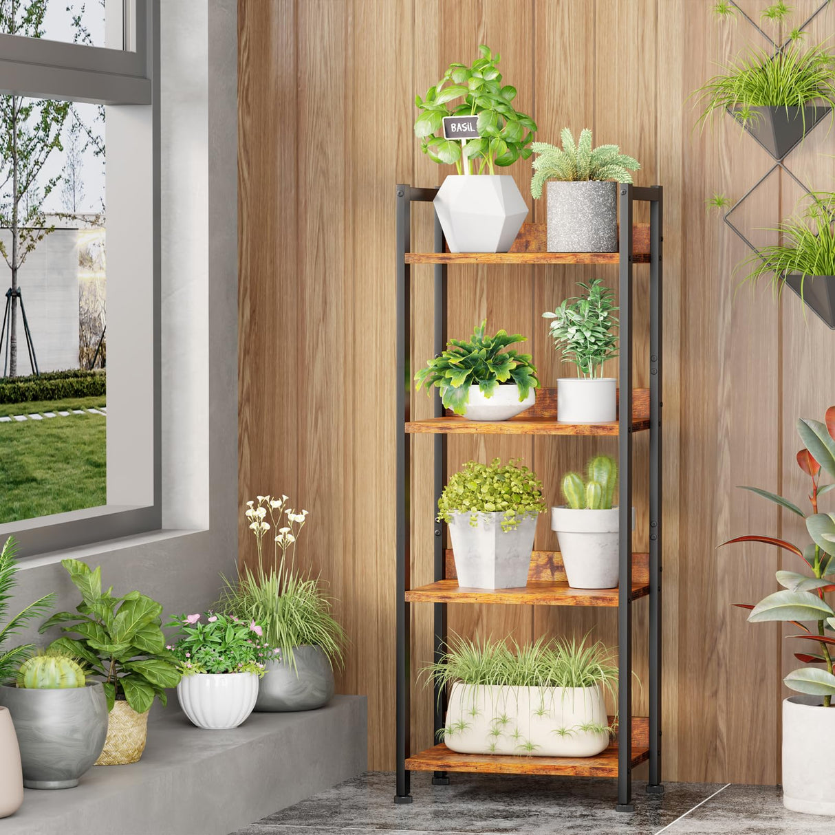 Furologee Rustic 4 Tier Industrial Bookshelf with Removable Drawer Furologee