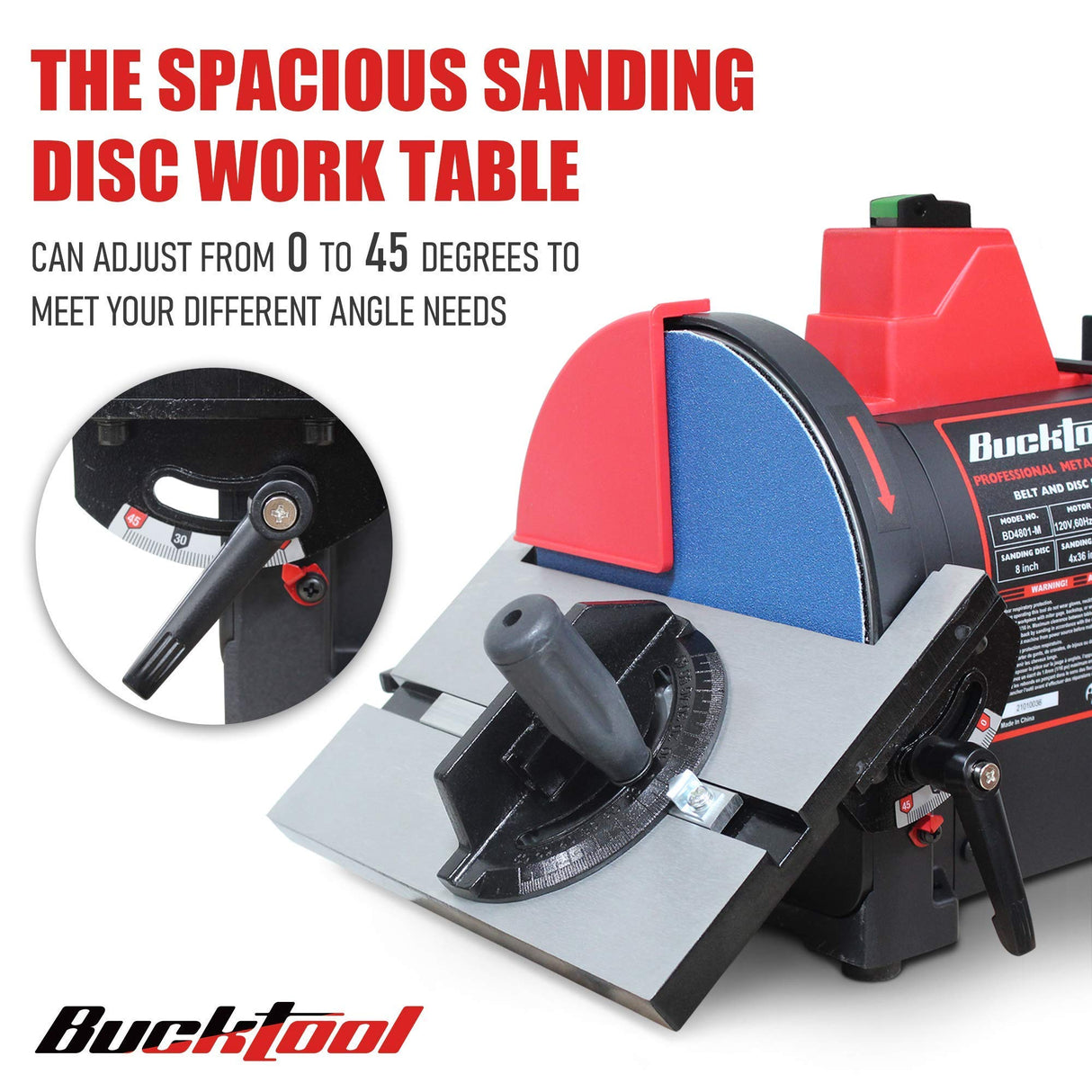 BUCKTOOL Professional Bench Belt Sander for Metal 4 in. x 36 in. Belt and 8 in. Disc Sander with 1HP Direct-drive Motor, BD4802 Bucktool