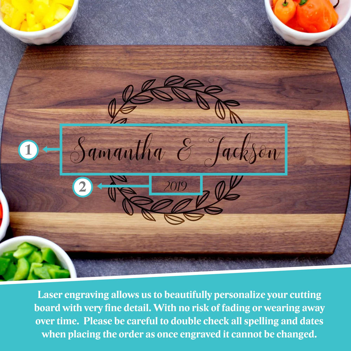 Blue Ridge Mountain Gifts Personalized Laser Engraved Wooden Cutting Board New Home Essentials - Customized Chopping Board for Weddings, Blue Ridge Mountain Gifts