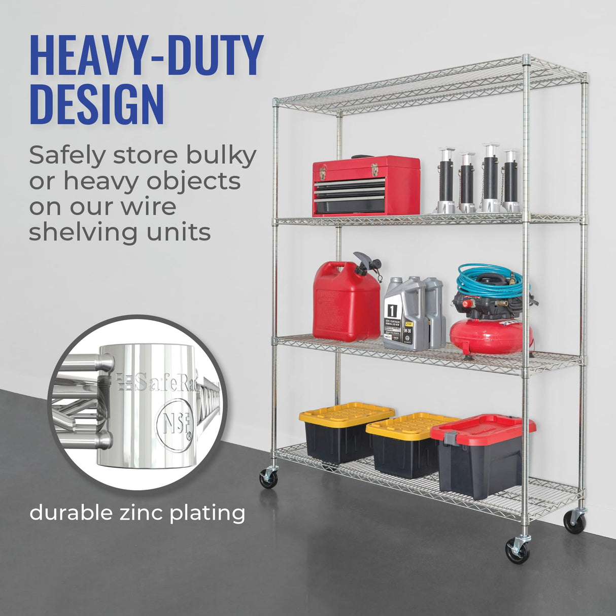 Heavy-Duty NSF Certified Metal Wire Shelving Unit with Wheels and Adjustable Feet by SafeRacks SafeRacks