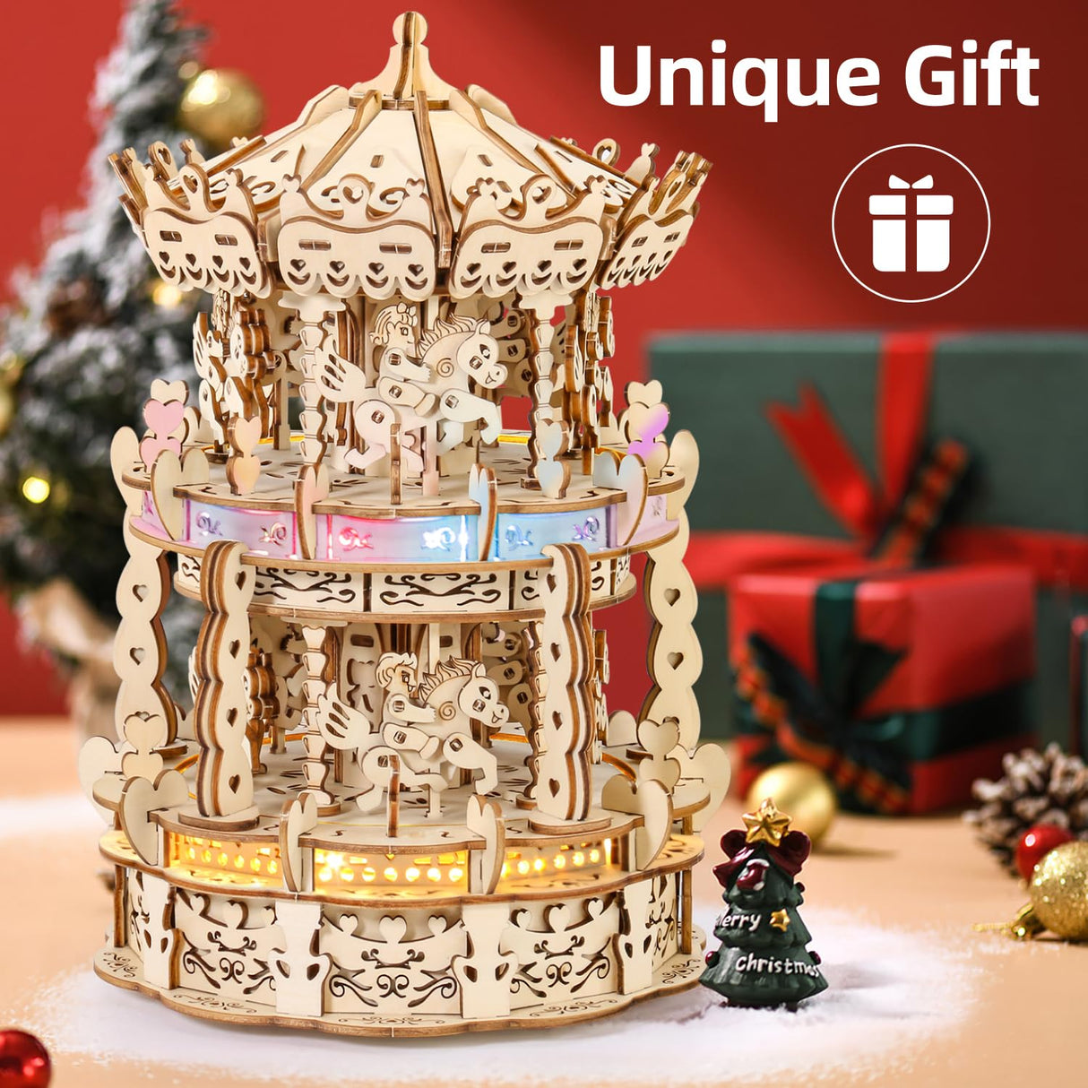 MIEBELY 3D Wooden Puzzles for Adults Bundle Set - Illuminous Music Box Globe & LED Carousel Music Box, Unique Gift Hobby for Boys Girls Family MIEBELY