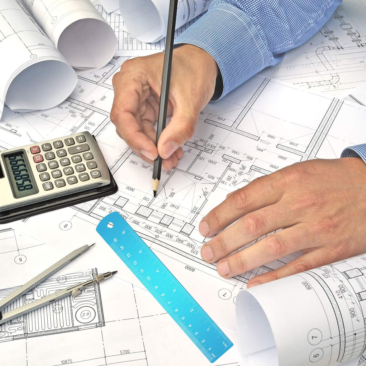 Stainless Steel Ruler and Metal Rule Kit with Conversion Table (Blue, 12 Inch, 6 Inch) EBOOT