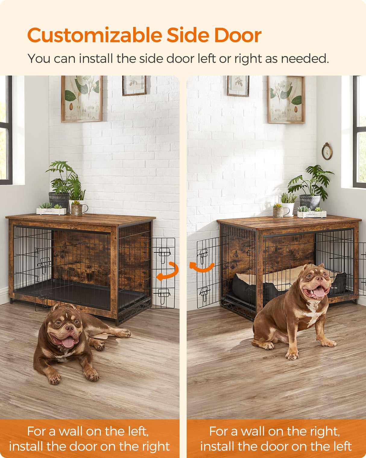 Feandrea Dog Crate Furniture, Side End Table, Modern Kennel for Dogs Indoor up to 70 lb, Heavy-Duty Dog Cage with Multi-Purpose Removable Tray, Feandrea