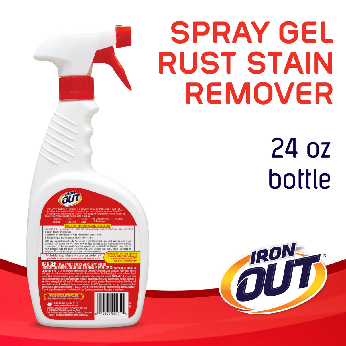 Iron OUT Spray Gel Rust Stain Remover, Remove and Prevent Rust Stains in Bathrooms, Kitchens, Appliances, Laundry, Outdoors, white 24 Fl Oz (Pack of Iron OUT