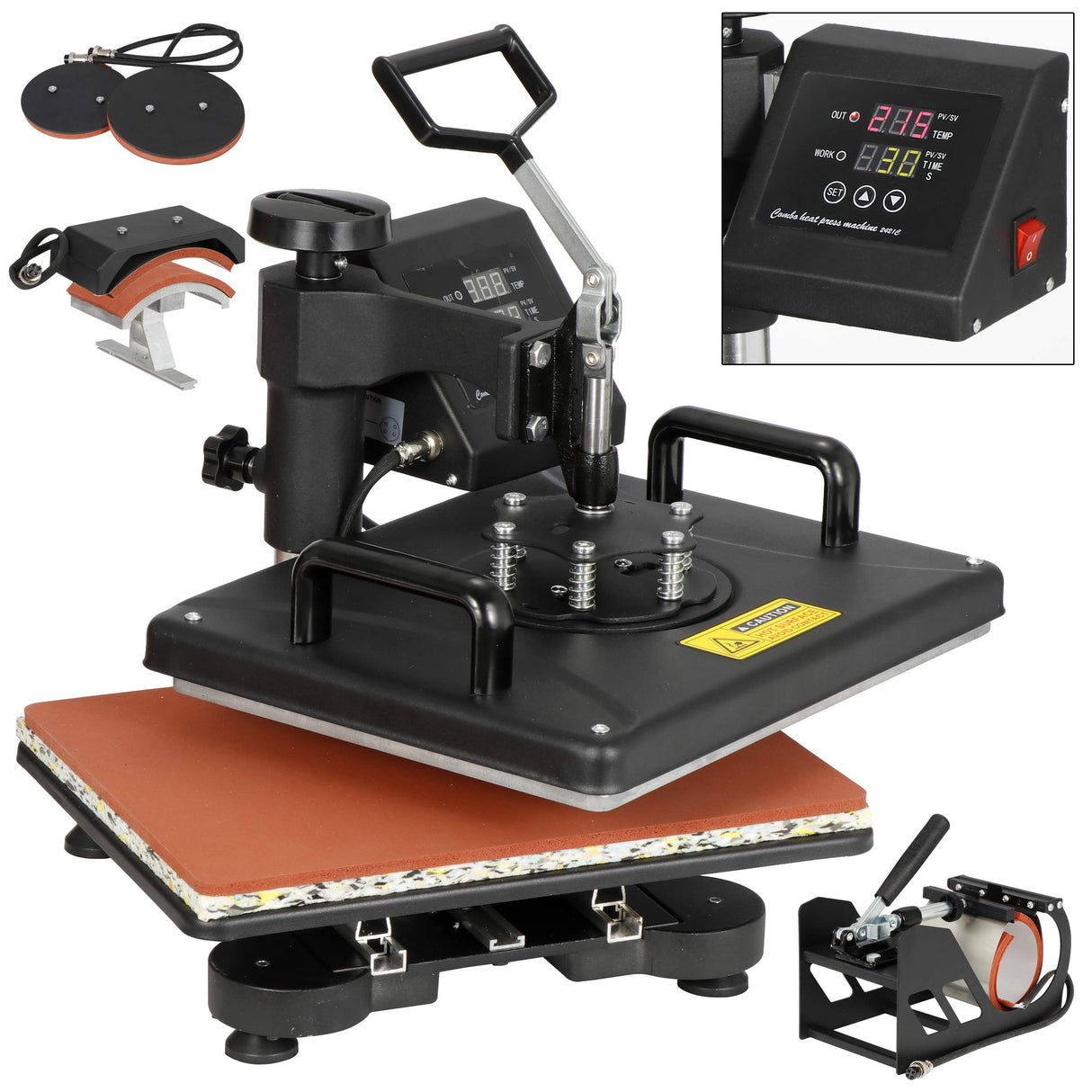 SUPER DEAL Upgraded 5 in 1 Heat Press Machine 12" x 15" 360-degree Rotation Quality ndustrial Digital Heat Transfer Machine Combo for SUPER DEAL