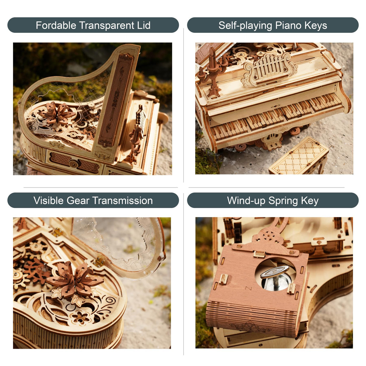 ROKR 3D Wooden Piano Model Kit - 1:20 Scale Music Box with Self-Playing Keys (223 pcs) ROKR
