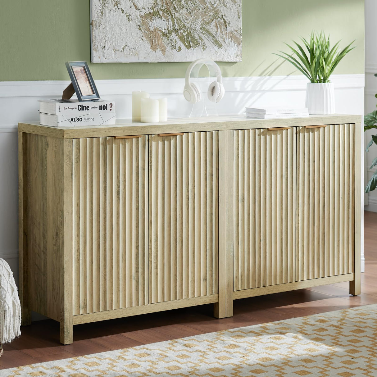 OAKHAM HOME Oxford Storage Cabinet Fluted Sideboard Buffet Cabinet with Adjustable Shelves, Multifunctional Console Cabinet Modern Accent Cabinet for OAKHAM HOME