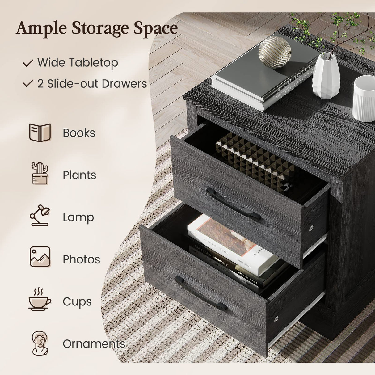 Giantex Farmhouse Nightstand Set of 2, Wood Bedside Table with 2 Storage Drawers, Compact Floor Night Stand End Table, Accent Sofa Side Table for Giantex