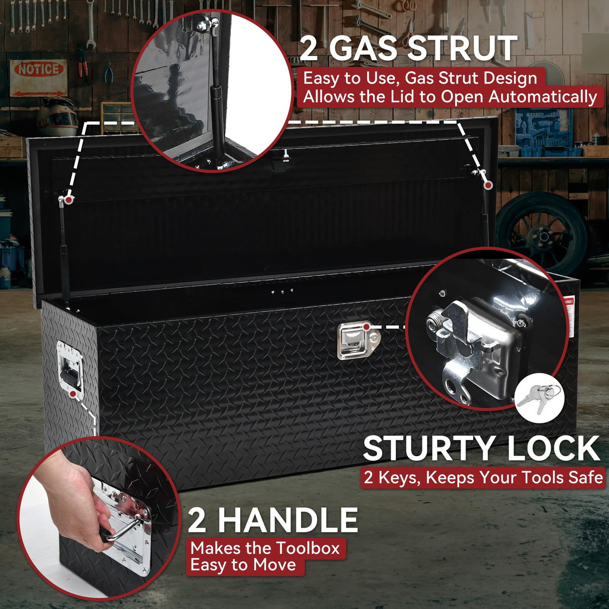 YITAMOTOR 49 Inch Truck Bed Tool Boxes Heavy Duty Aluminum with Sliding Shelf,Diamond Plate ToolBox for Pick Up Truck RV Trailer, Chest Storage YITAMOTOR