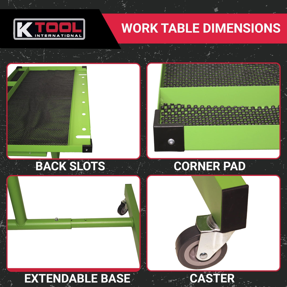 K Tool International 75108 Adjustable Tear Down Work Table with Drawer for Garages, Repair Shops, and DIY, Portable, (4) 2" Swivel Casters, 220 Pound K Tool International