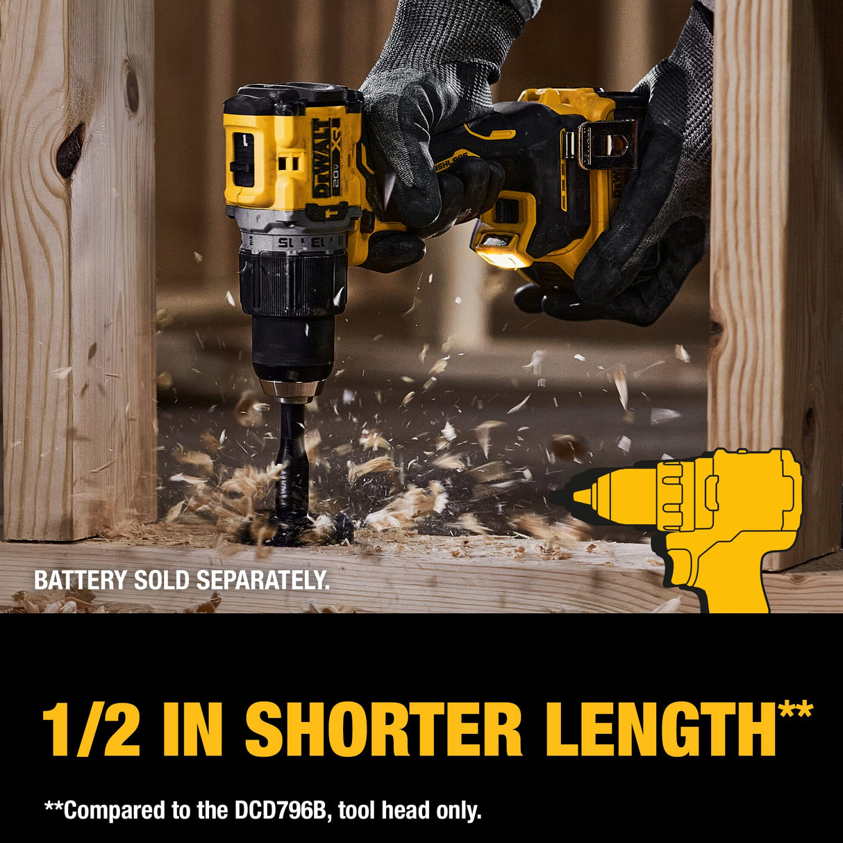 DEWALT 20V MAX Hammer Drill, 1/2", Cordless and Brushless, Compact With 2-Speed Setting, Bare Tool Only (DCD805B) DEWALT