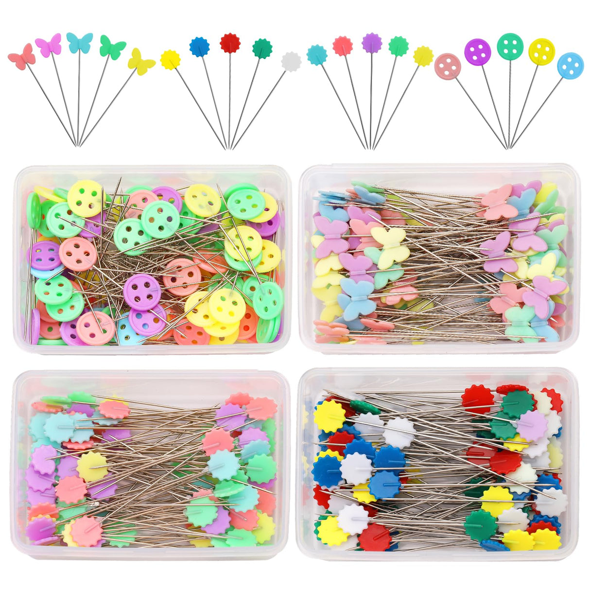 404Pcs Flat Head Straight Pins Kits, Sewing Flat Head Pins Set, Colored Head Sewing Pins Quilting Pins with Storage Box for DIY Handicraft Marking FTEVEN
