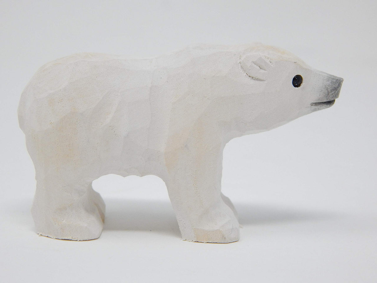 White Polar Bear - Small 2" Wooden Figurine - Arctic North Pole Snow Antarctica Carving Hand-Made Decoration Miniature Animals Woodwork Selsela