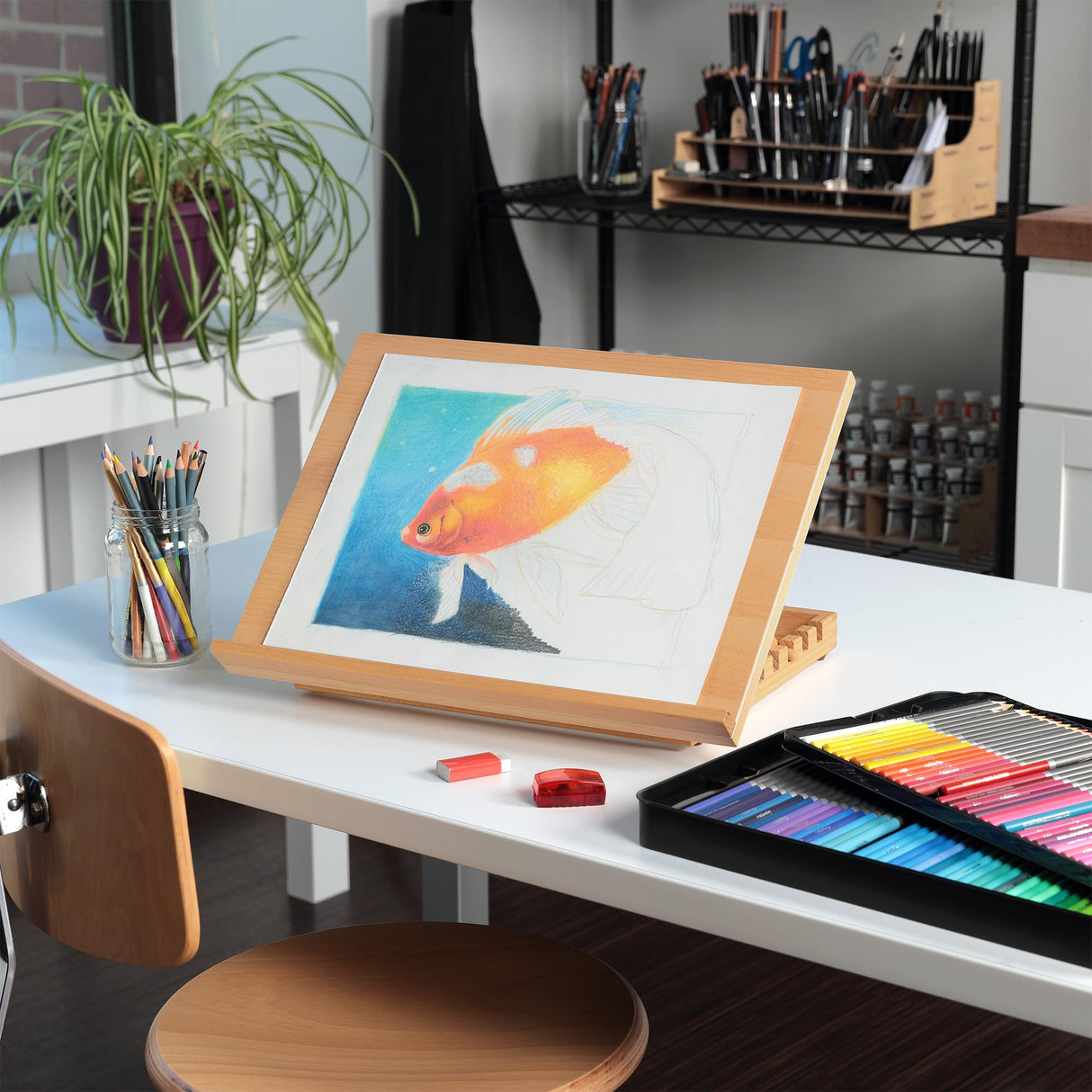 SoHo Urban Artist 12x16" Adjustable Portable Drawing Board Stand Easel, 5 Positions, Natural Beechwood Finish Soho Urban Artist