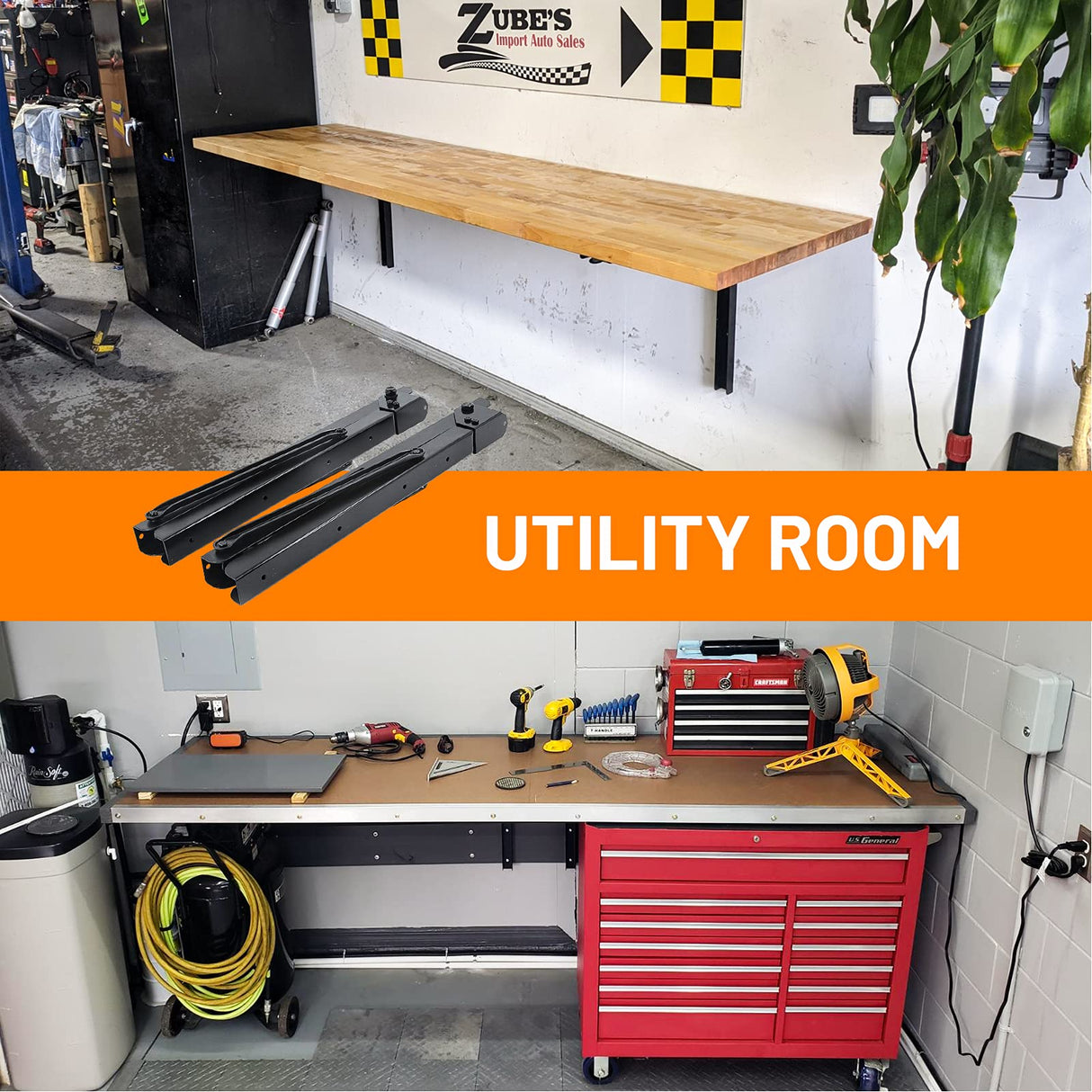 Wallmaster 24inch Folding Shelf Brackets Garage Heavy Duty Steel Max Load 500lb Floating Wall Mounted Collapsible Shelf Bracket Space Saving (Pack of Wallmaster