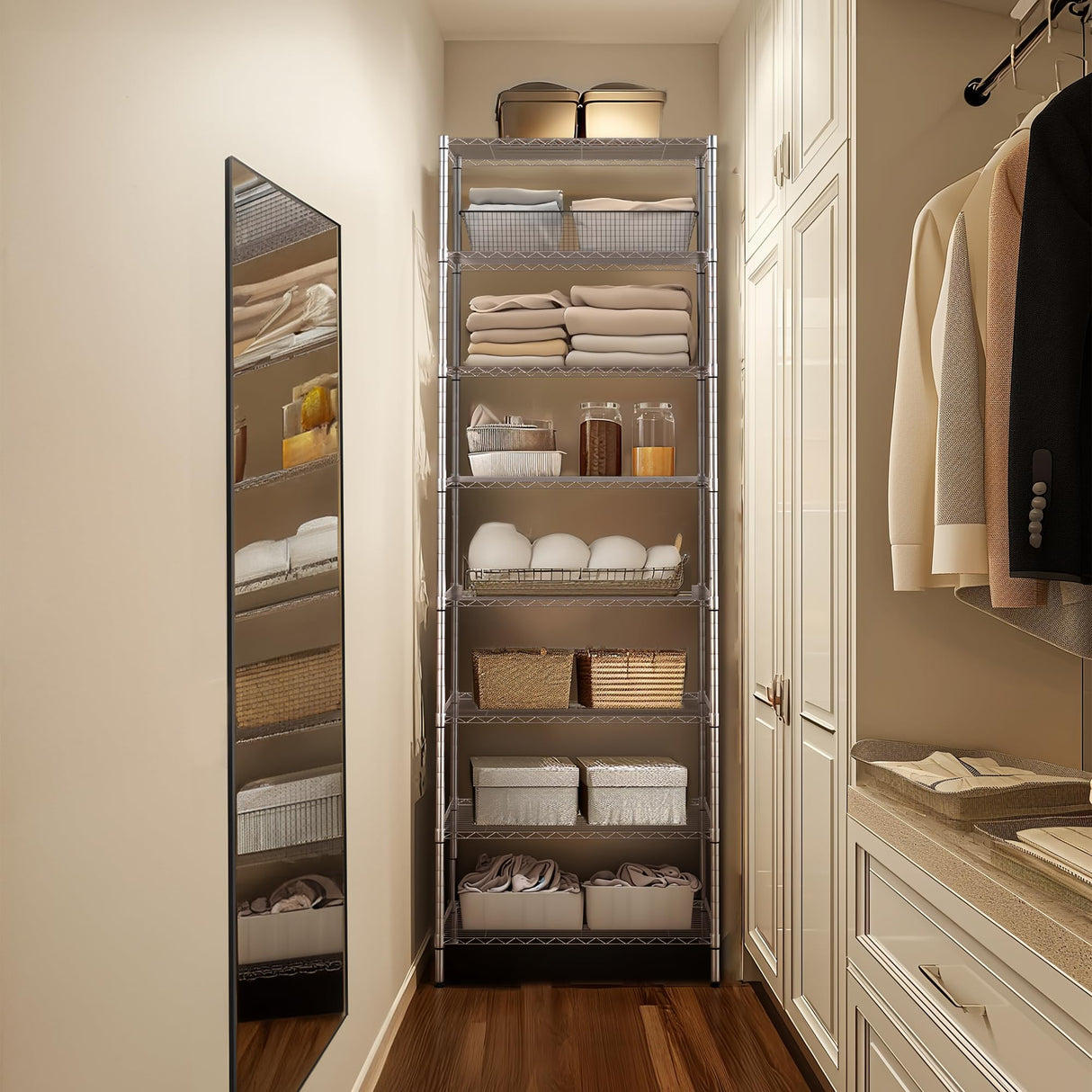 Finnhomy 8-Tier Wire Shelving Unit Adjustable Steel Wire Rack Shelving 8 Shelves Steel Storage Rack or Two 4-Tier Shelving Units with PE mat, Finnhomy