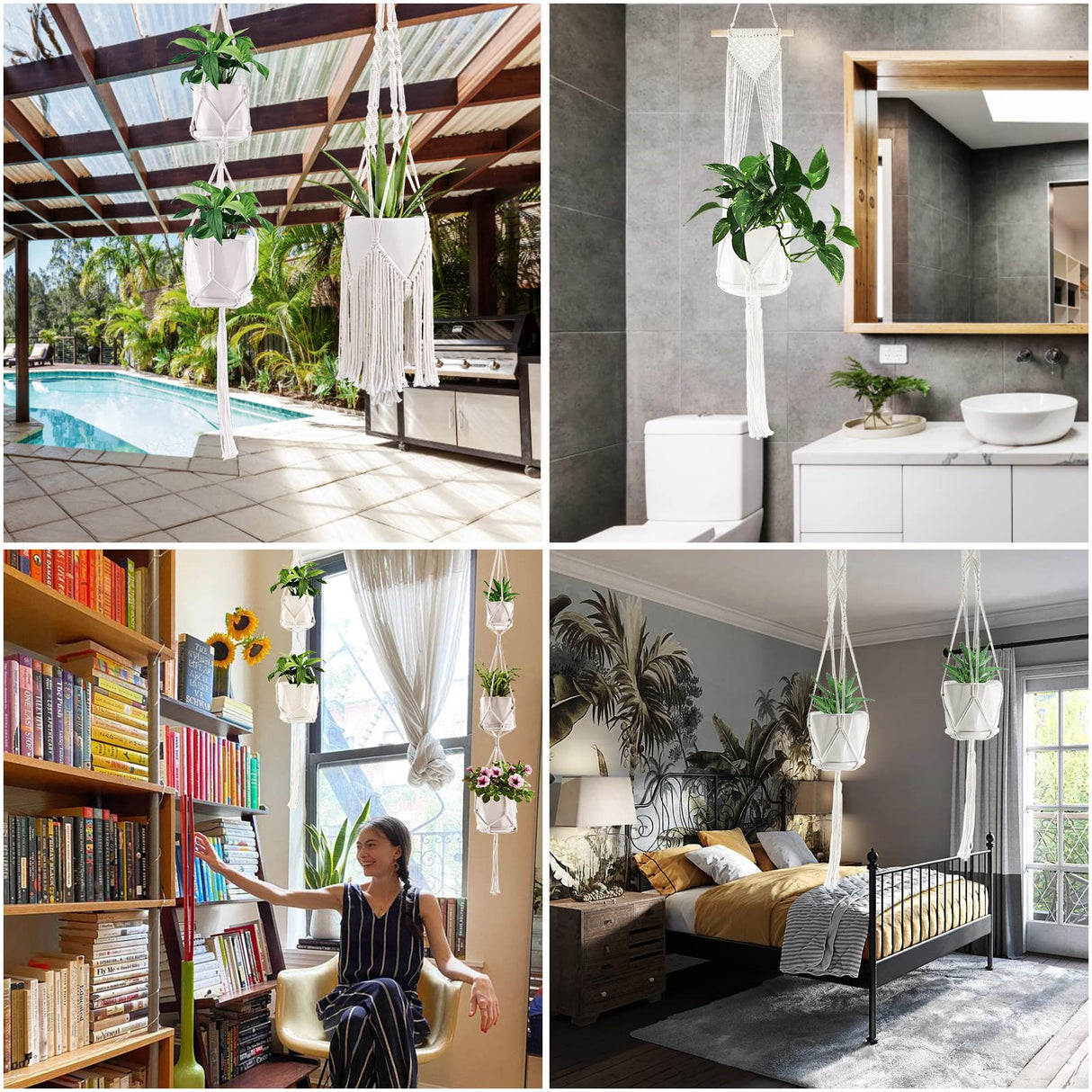 SFENNGPET Macrame Plant Hangers, 6Pack Hanging Planters for Indoor Plants w/ 6 Set Hangers Kit Handmade Macromay Plant Hangers Indoor Flower Pots SFENNGPET