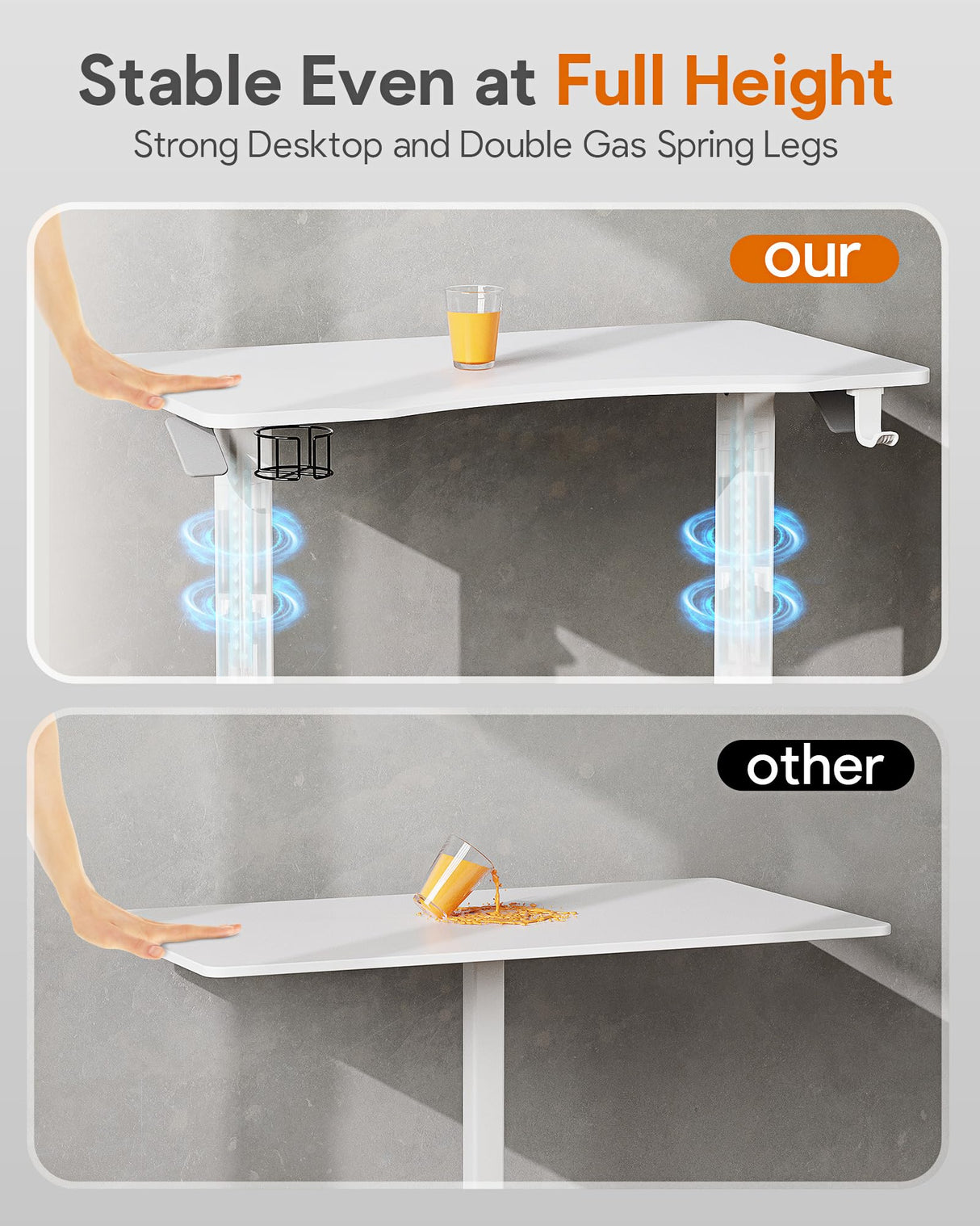 JOY worker Mobile Standing Desk, 35In Small Standing Desk with Curved Desktop, Pneumatic Height Adjustable Rolling Desk Holds Up to 33lbs, White JOY worker