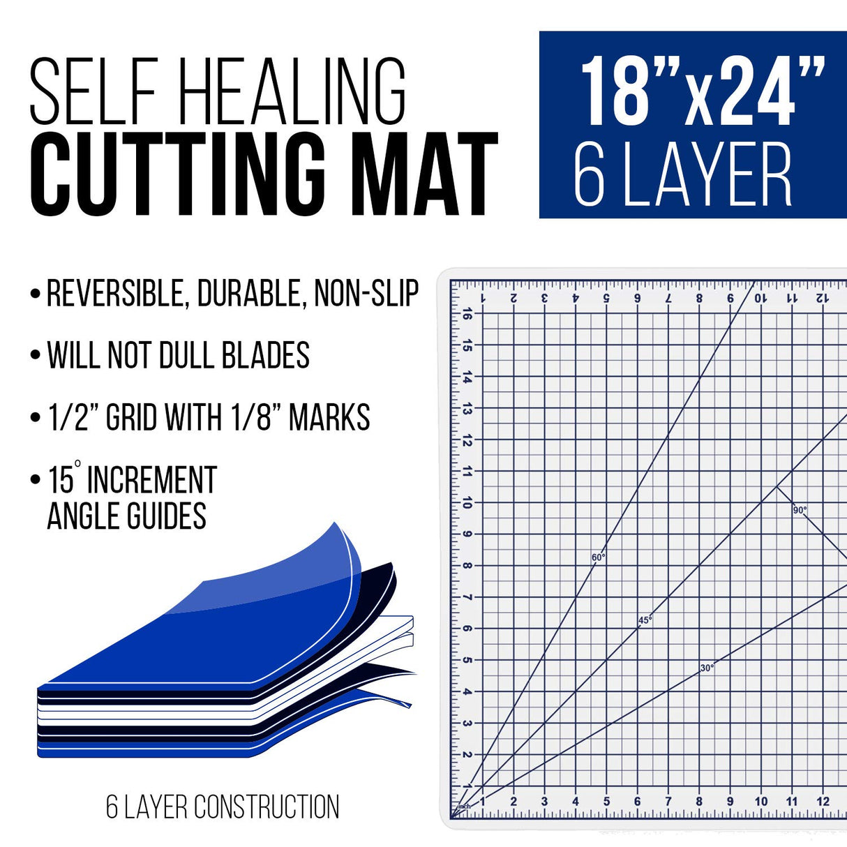 U.S. Art Supply 18" x 24" White/Blue Professional Self Healing 5-6 Layer Double Sided Durable Non-Slip Cutting Mat Great for Scrapbooking, Quilting, U.S. Art Supply