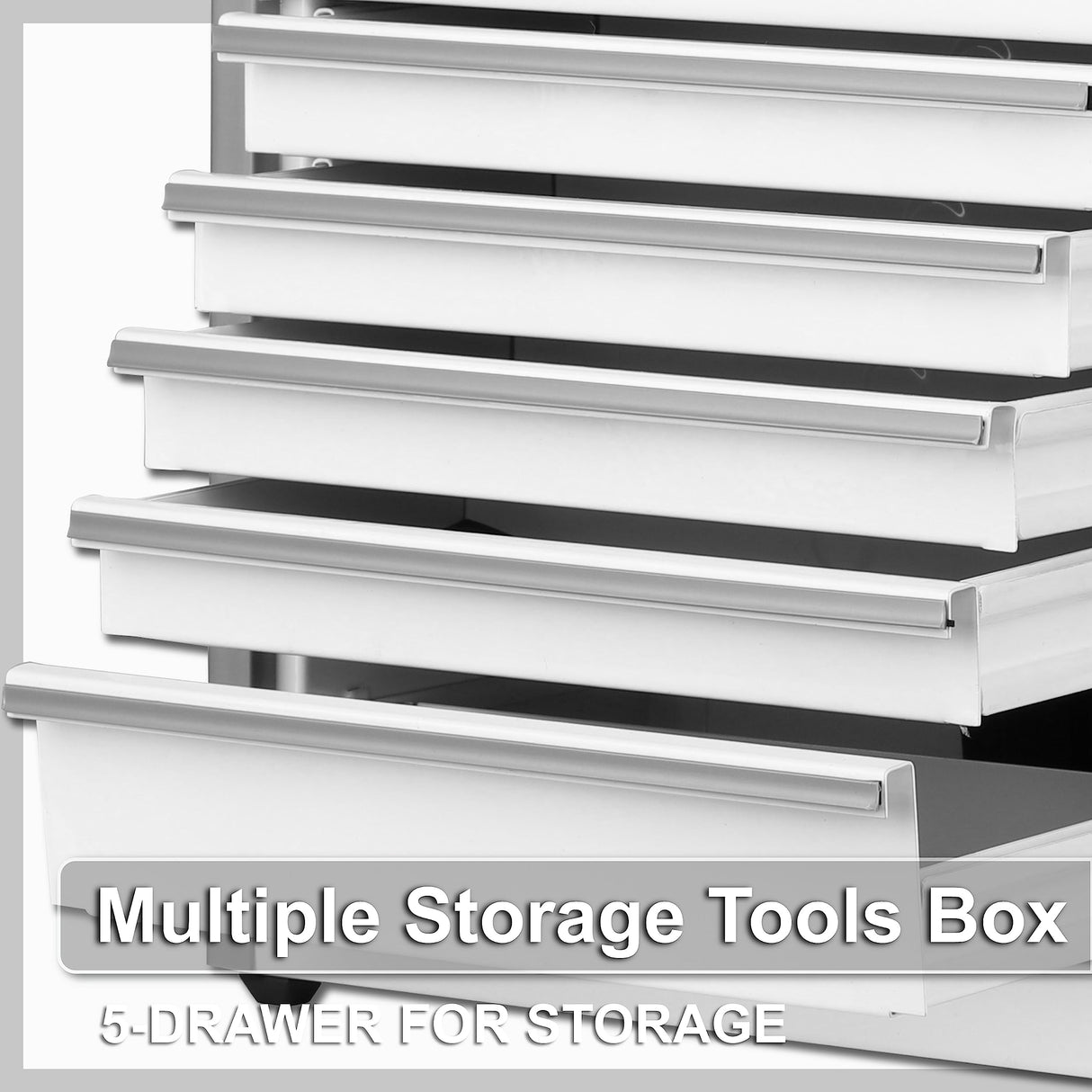 P.I.T. Mini White Tool Box, Portable 5-Drawer Micro Roll Cab Steel Tool Box with Liner, White Small Tool Case for Tools Storage, Home DIY P.I.T.