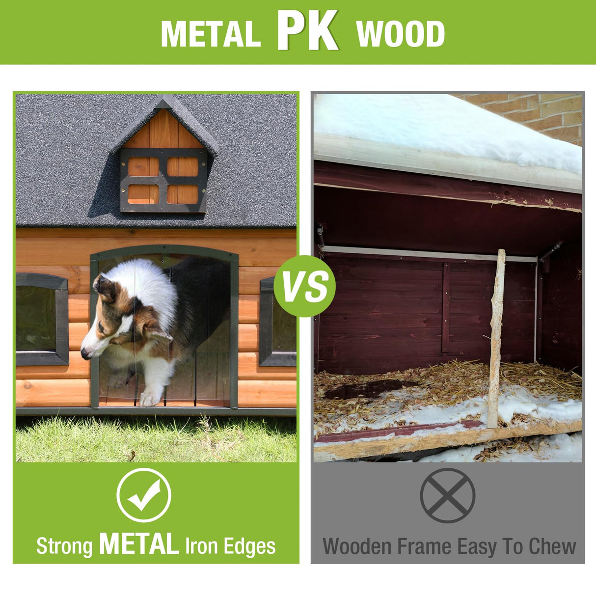 GUTINNEEN Dog House Metal Frame Outdoor Cat House Wooden Dog Kennel for Winter Weatherproof GUTINNEEN