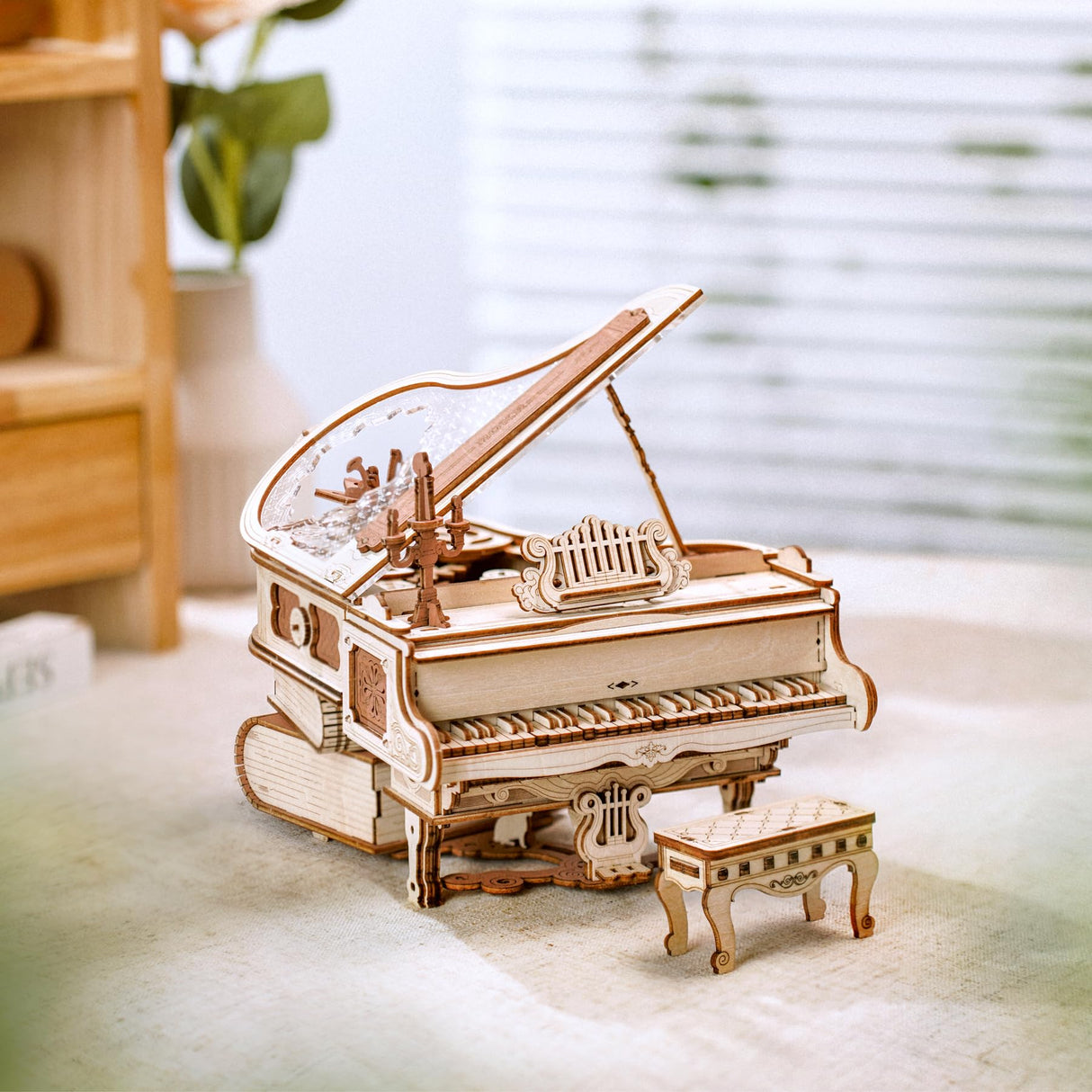 ROKR 3D Wooden Piano Model Kit - 1:20 Scale Music Box with Self-Playing Keys (223 pcs) ROKR