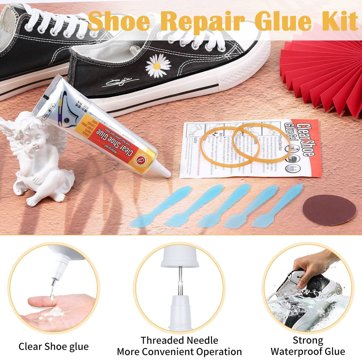 Shoe Glue Sole Repair Adhesive, Evatage Waterproof Shoe Repair Glue Kit with Shoe Fix Glue for Sneakers Boots Leather Handbags Fix Soles Heels Repair Evatage