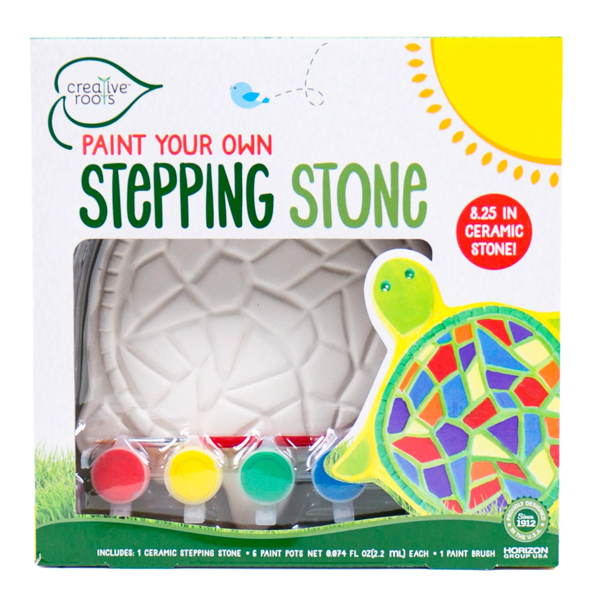 Creative Roots Mosaic Turtle Stepping Stone, Includes 8.25" Ceramic Stepping Stone & 6 Vibrant Paints, Mosaic Stepping Stone Kit, Paint Your Own Creative Roots