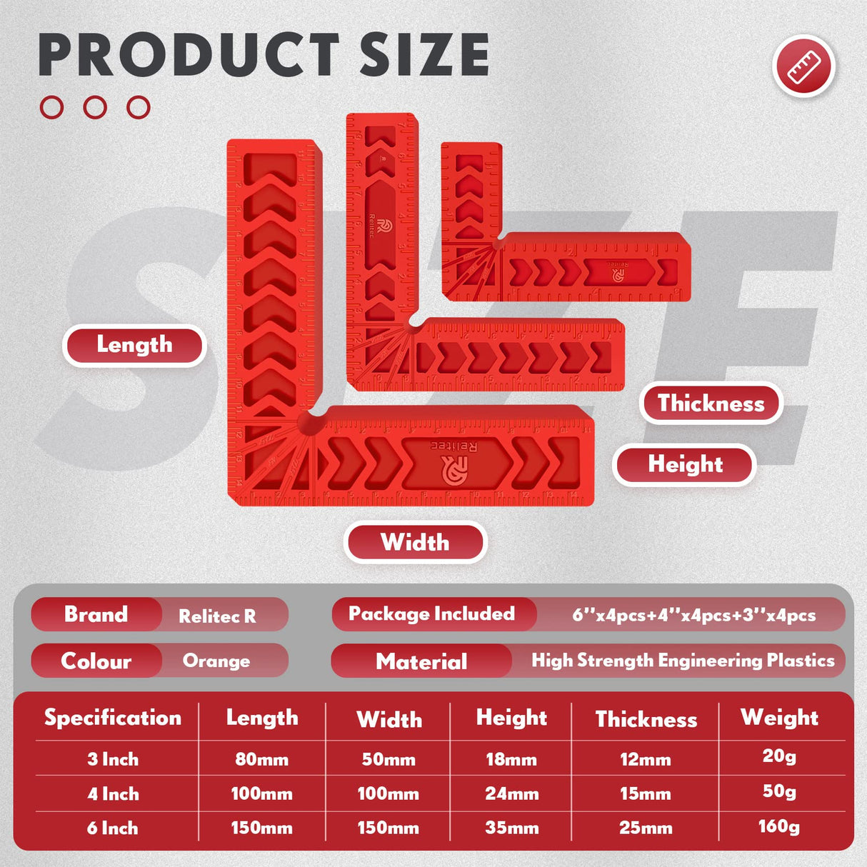 Relitec R 90 Degree Positioning Squares, Clamping Square, Right Angle Clamp Corner Clamp Woodworking Tools for Wood Cabinets, Carpenter Tool for Relitec R
