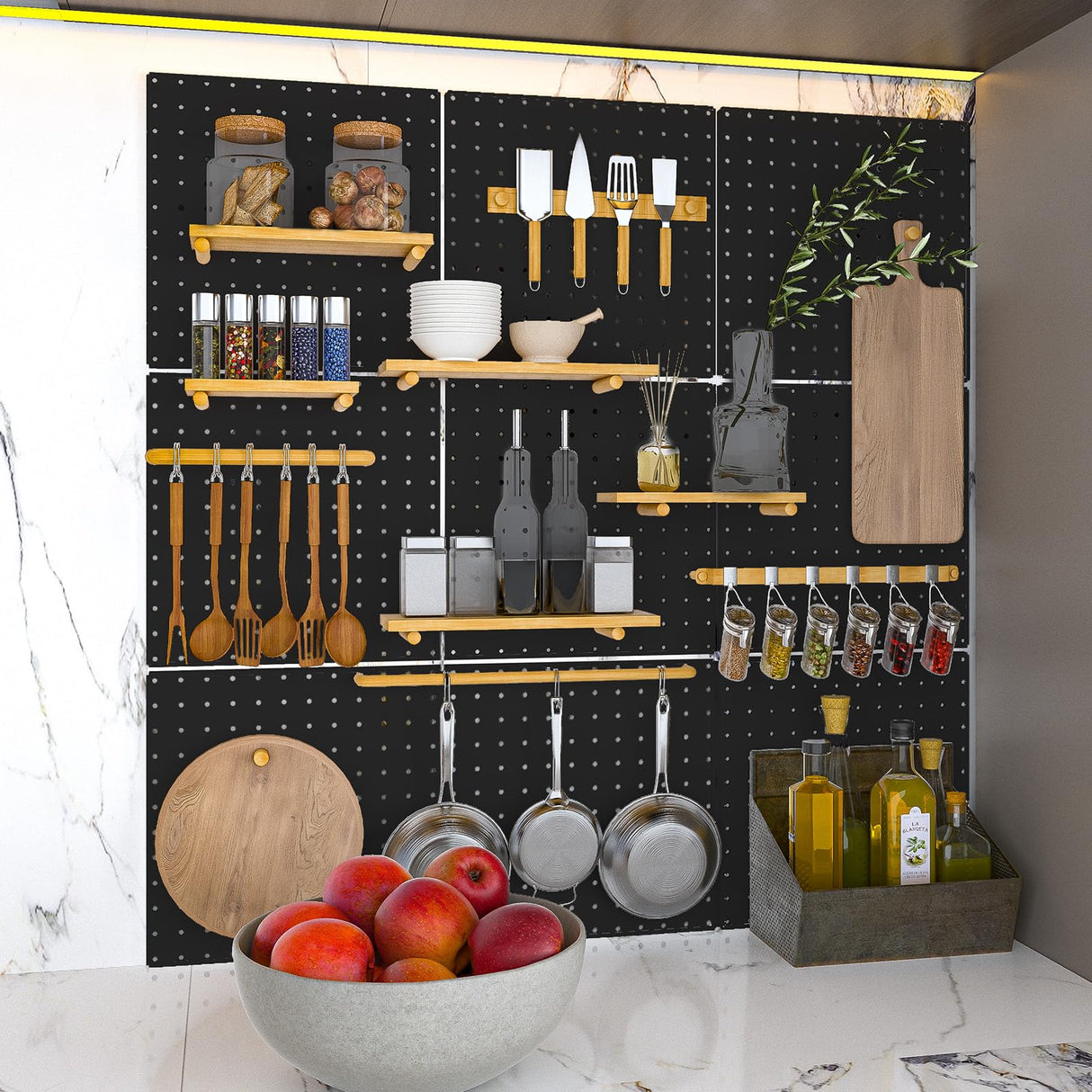 Peg Board, 4 Pack Metal Pegboard Panels Black Pegboards Wall Organizer with Bent Frame Large Heavy Duty Peg Board for Walls Home, Garage Tool Hogurity