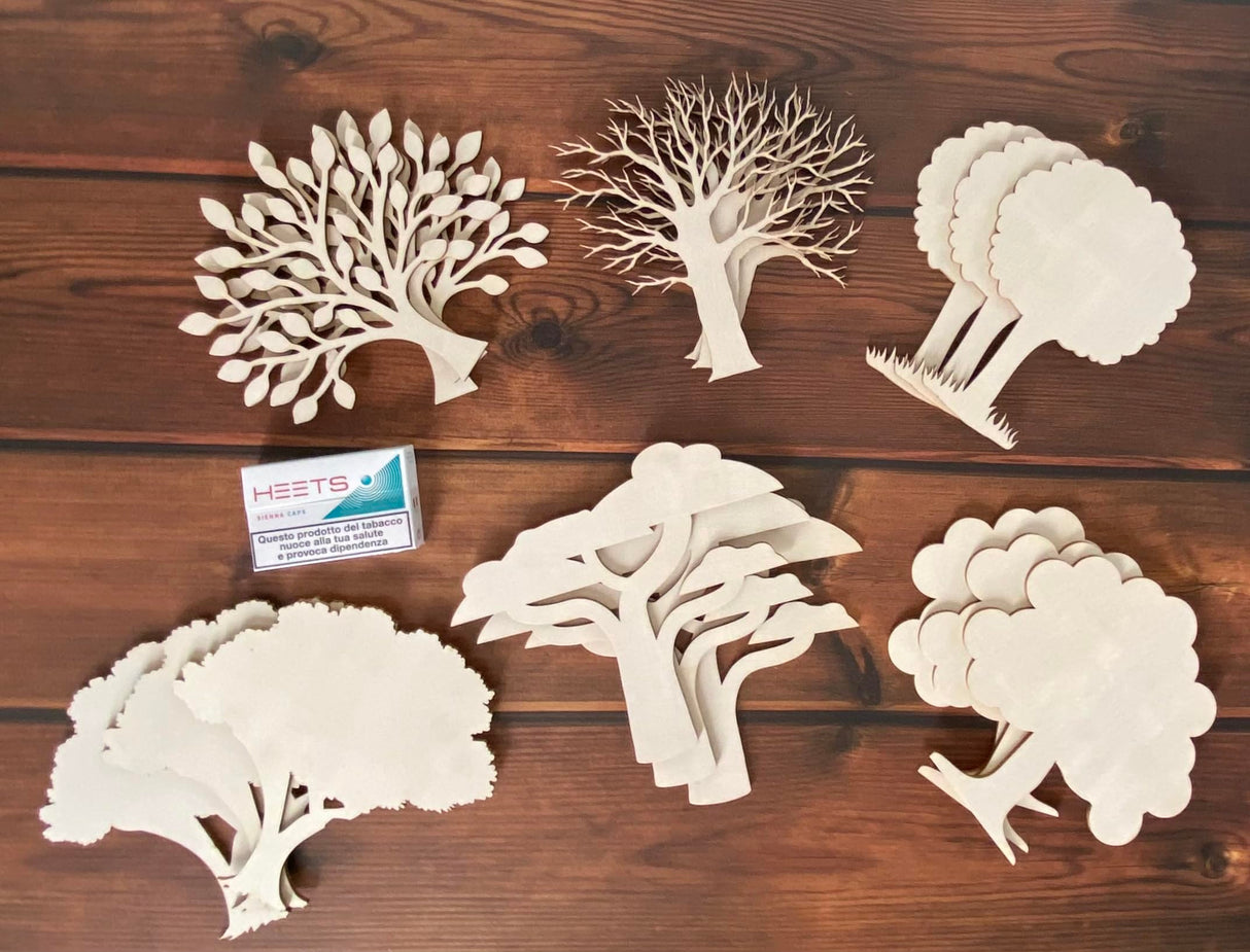 ARMLAZER 18pcs Plywood Tree Mockup Home Wall Decor Applique Tree Family Tree 6 Inch Unfinished Wood Craft WoodArtSupply