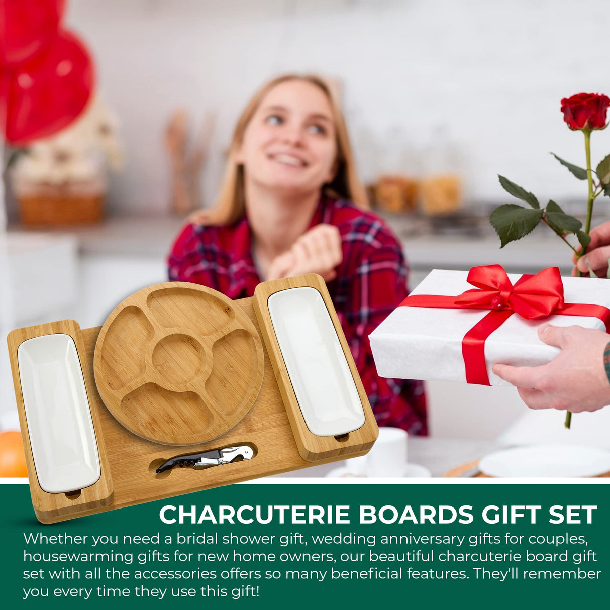 Bamboo Cheese Board Set - Charcuterie Boards Serving Platter - Magnetic Removable Side Boards - Gift for Housewarming, Anniversary, and Birthdays - House Ur Home